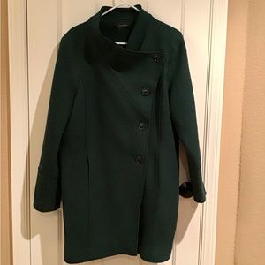 Halogen Dark Green Asymmetrical Button Wool Coat